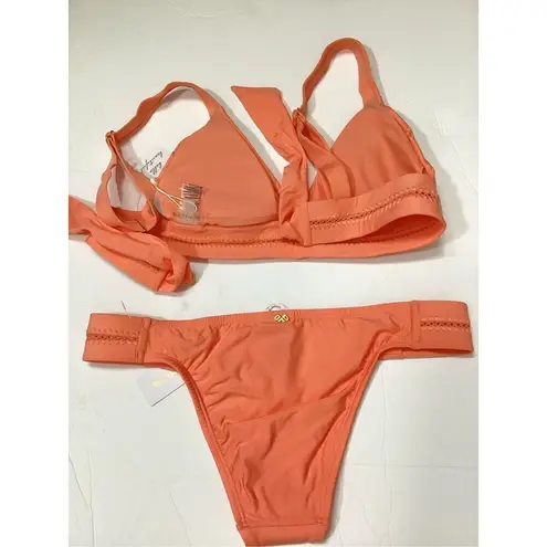 PilyQ New. coral stitched teeny bikini. M-top/L-bottom. Retails $179
