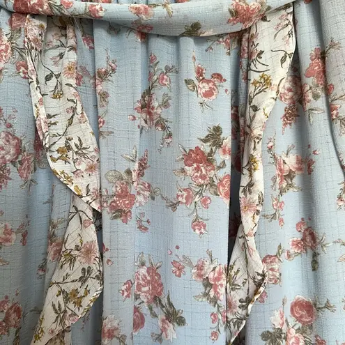 By the River Floral Ruffle Midi Dress Sz L Blue Size L