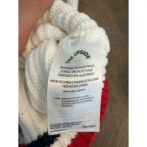 The Upside Cream White Red Blue Stripe V Neck Ribbed Sweater XS preppy college