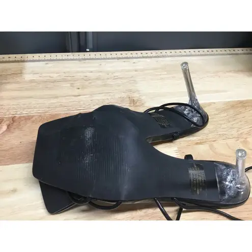 H by HALSTON Wizards Vegan Women 8.5 Black Leather Strappy Stiletto Heel Sandals