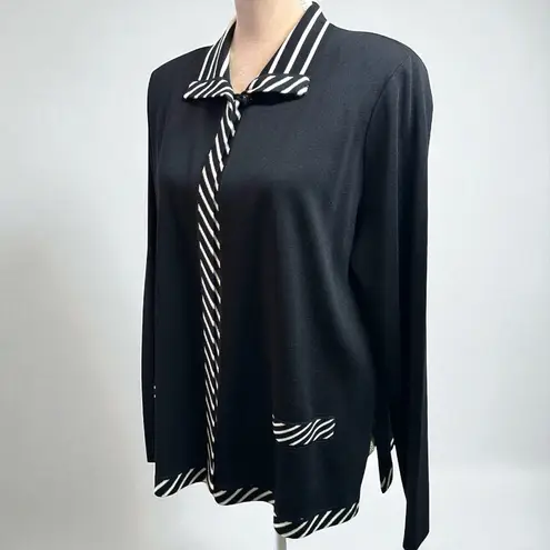 Misook Black & White Knit Cardigan Jacket Size Medium Career Office