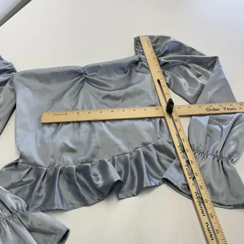 Zemeta Top Womens Small Blue Float Satin Ruffle Hem Crop Blouse Dolls Kill Blue