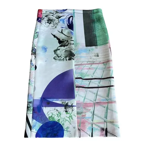 Clover Canyon Pencil Skirt Medium Midi Colorful Abstract Print Stretchy Pull On