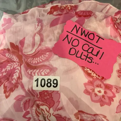 Pink Floral Swim Coverup with Flowing Sleeves Size L