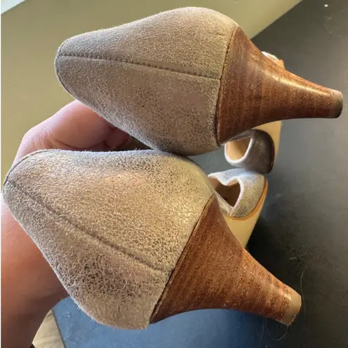 Paul Green sz 9.5 Womens D'Orsay Metallic Pointed Distressed Kitten Heel Pumps