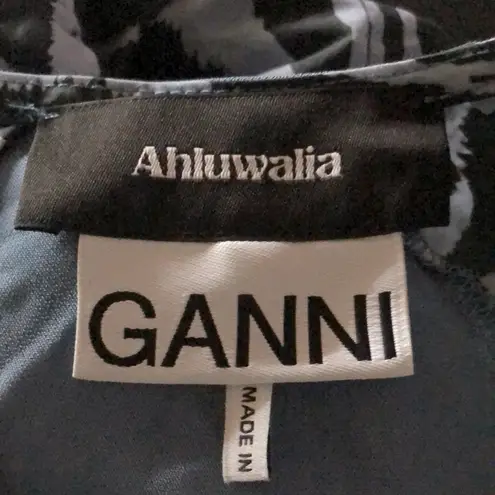 Ganni Ahluwalia X Collab Midi Dress Blue Ruched Animal Print Zebra Stripes 44 XL