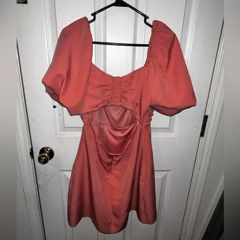 BCBGeneration  Coral Cut Out Puffy Sleeve Mini Dress Size 10 Party Cocktail Summe