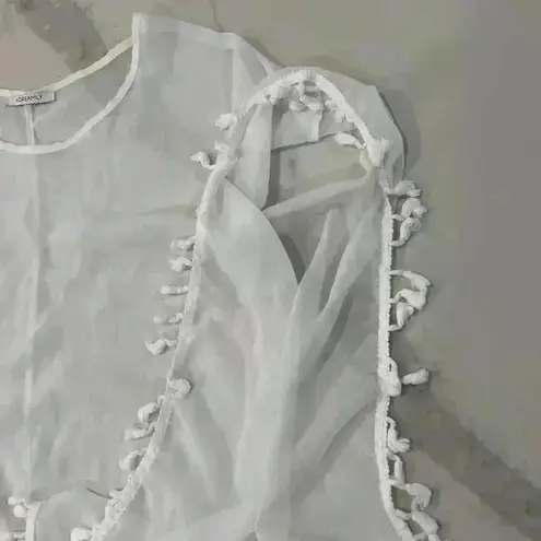 Adreamly Women’s Beach Swim Cover Up White Kafton White Pom Pom Trim Small