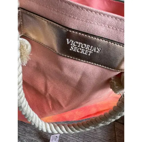 Victoria's Secret NWT‎ Victoria Secret Shoulder Tote Bag Braided Rope Handles Beach Peach Ombre