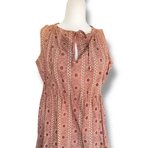 Vintage 90s Thamaga Textiles Botswana Maxi Dress Rust Cream Geometric Polka Dot Brown Size M