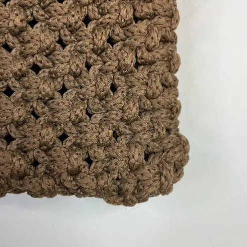 Vintage Handmade Crochet Macrame Chunky Knit Ring Handle Purse Bag Handbag Brown