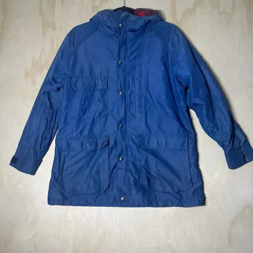 Woolrich The Woman Blue Plaid Wool Blanket Lined Chore Barn Coat Jacket Med Vtg