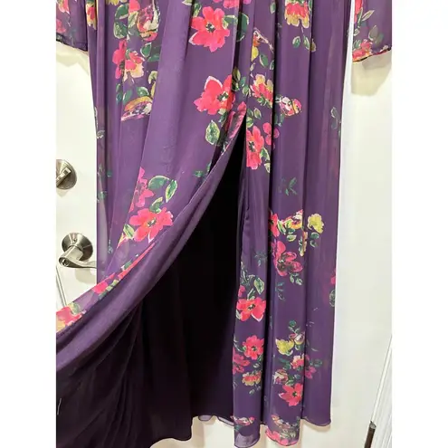 Mac Duggal Long Sleeve Ruched Top Deep V-Neckline Gown Purple Size 10 NWT #68558