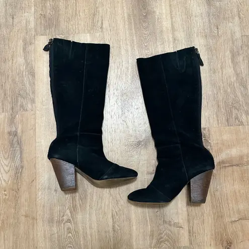 Coconuts by Matisse COCONUTS | Women's Black Leather Suede Knee High Chunky Heel Boots