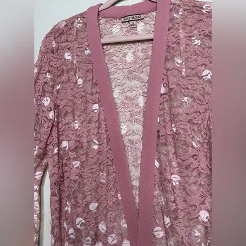 Maya Brooke Dusty Pink Lace Kimono Duster Bell Sleeves Open Front Size 16