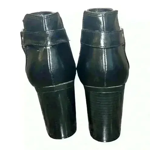 Christian Siriano black chunky block heel gold strap ankle boot size 10