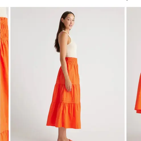 Quince 100% Organic Cotton Poplin Tiered Maxi Skirt | XS | Vermillion Red Orange