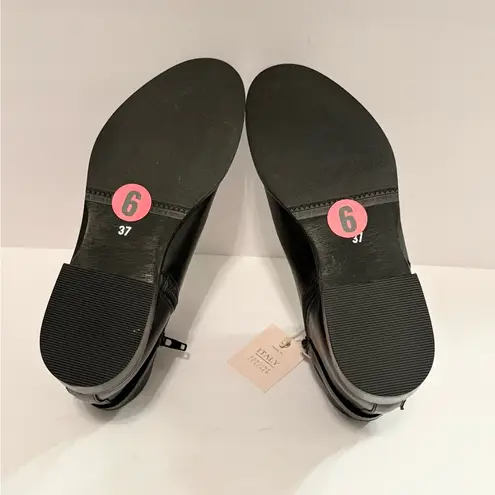 NWT Anna Lenci Black Leather Ankle Bootie Buckle Zipper Sleek Old Money Luxury Size 6