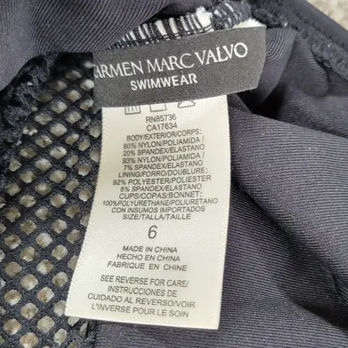 Carmen Marc Valvo One Piece Swimsuit Womens 6 Black Mesh Inset Cutout Swim Beach