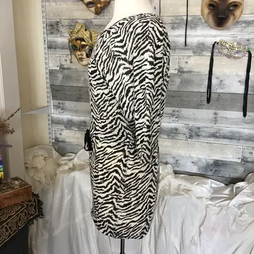 Poof! Zebra animal print cinched tie waist poof dress Sm