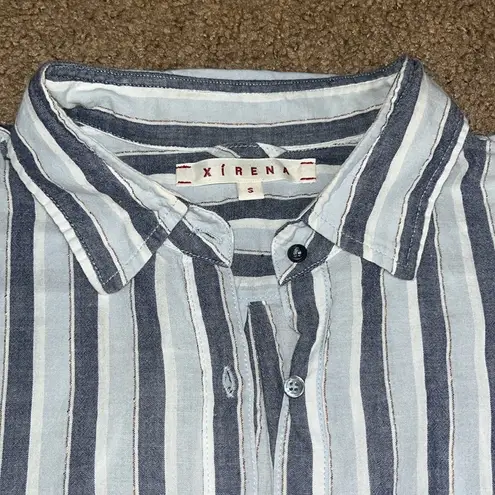 Xirena Beau Button Up Striped Shirt The Blues Metallic Small Blue