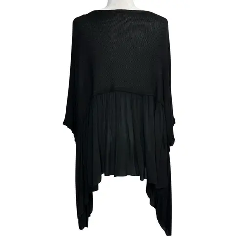 Italian Tunic Free Size Lagenlook Asymmetric Knit Oversized Poncho Cocoon Top Black