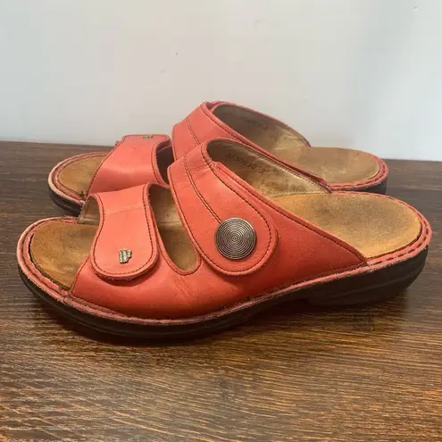 Finn Comfort Women's red coral color Leather Open Toe Two