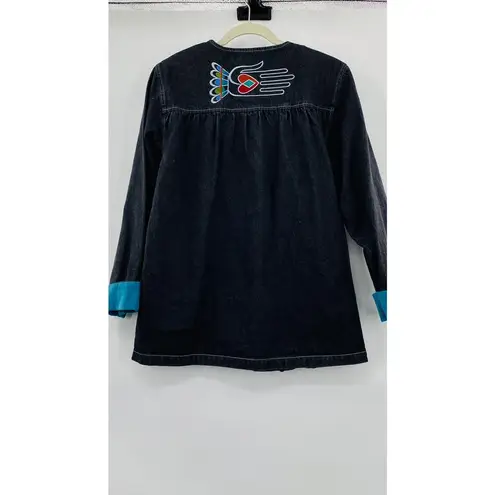 Bob Mackie Wearable Art Vintage Embroidered Black Denim Jacket Small Maximalist