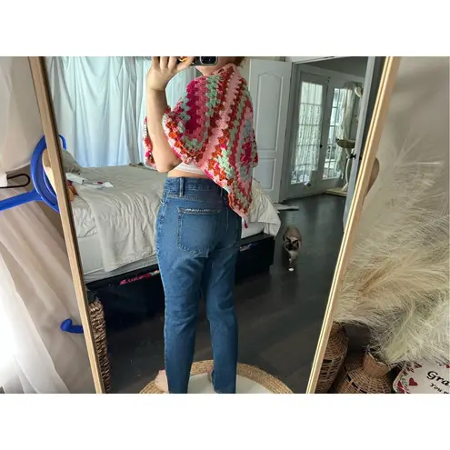 Vintage Handmade Women’s Granny Square Shawl Cardigan Crochet One Size Barbie