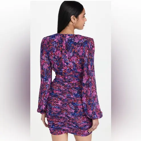 REBECCA VALLANCE Cherry Bomb Floral Print Shirred Long Sleeve Mini Dress 2 NWOT Purple