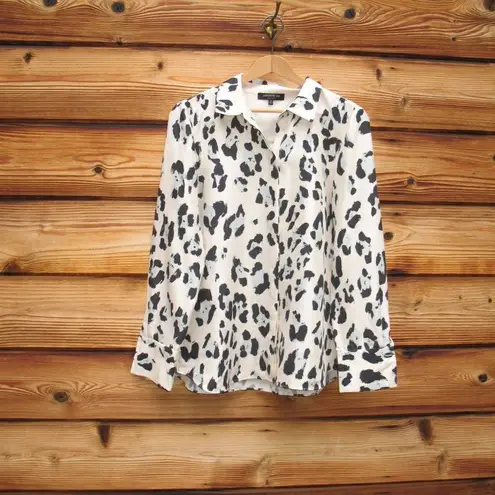 Lafayette 148 Scottie Leopard Print Silk Shirt Top Blouse