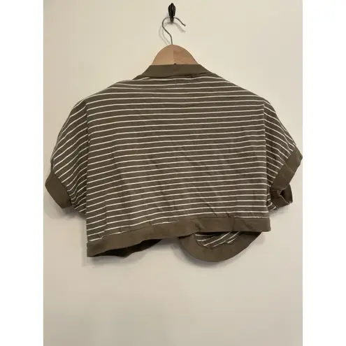 Vintage Mexx Cropped Short Sleeve Cardigan Women Medium Stripe Olive Green White