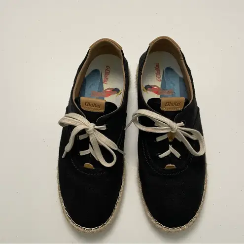 Olukai Kaula Pa‘a Lī Shoes Canvas Lace-Up Espadrilles Sneaker Slip Ons Black