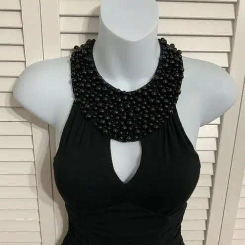 Moa Moa  Black Beaded Halter Top Size Small