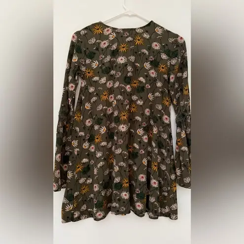 Green floral long sleeve blouse with bell sleeves Orange