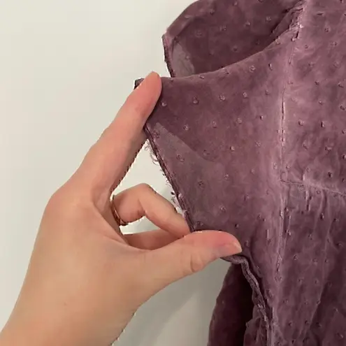 Knox Rose Purple Swiss Dot Crochet Eyelet Tie Bow Back Short Flutter Sleeve Top