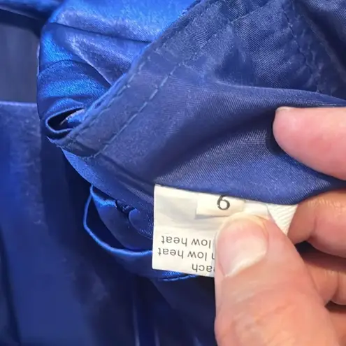 Women’s Blue Full Length Prom Dress CrissCross Straps Leg Slit Size 6 *READ