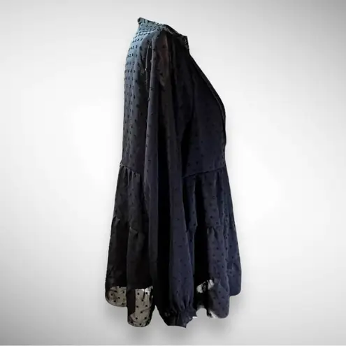 PRETTYGARDEN Women's V-neck Black Chiffon Long Sleeve Boho Blouse Large | EUC