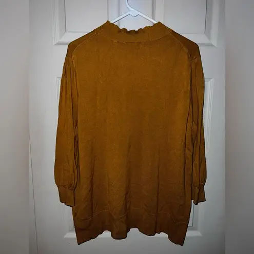 Lark & Ro Mustard Yellow Ruffle Mock Neck Sweater