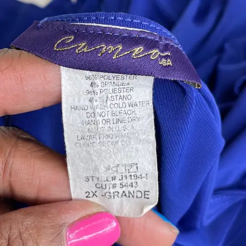 Cameo Royal Cobalt Blue Long Sleeve Ruched Cinched Waist Dress Size 2X
