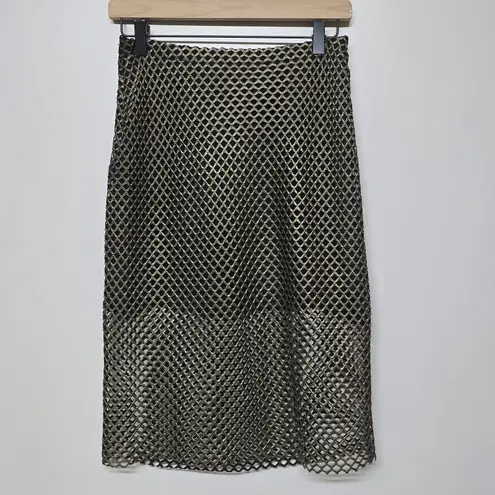 Alexis Larissa Lace Pencil Skirt Gold Metallic Mesh Black Lined Size Small NWT