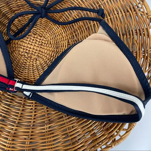 Tommy Hilfiger Vtg Y2K  Navy Colorblock Bikini Top Triangle Halter Tie Sz Large