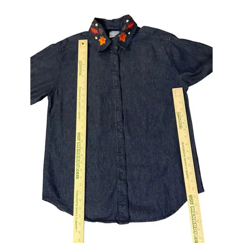 Vintage 90s Style Studio Denim Blouse Women’s Medium Used 3 Looks in 1 Autumn Blue