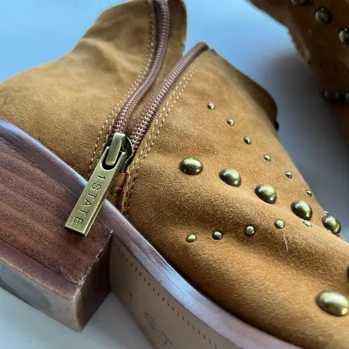 1. State State Leather Sobel Metal Stud Western Booties‎ British Tan Womens Siz…