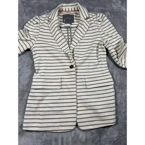 Anthropologie  Blazer Womens XS White Blue Striped Single Button Jacket Classic
