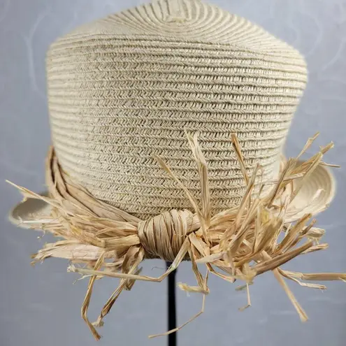 Scala Sun Visor Hat 12" Brim Tan Woven Straw Beach Cap Shade Summer Pool Lake