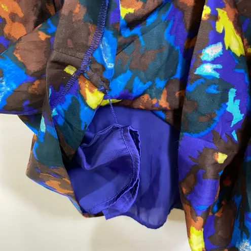 Boden Blue Brown Yellow Printed Short Sleeve Silk Blend Dress Womens Size 6 Long