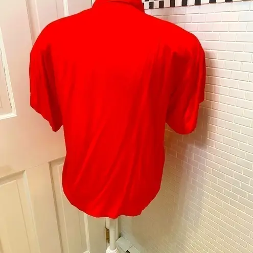 Kenar  tomato red 💯 rayon short sleeve blouse. Shoulder pads. Size Small.