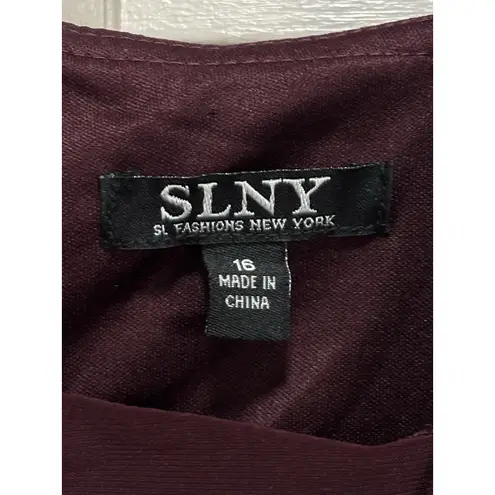 Slny Burgundy Sleeveless Dress Size 16 Rhinestone Straps Lined Ruffle Back Zip