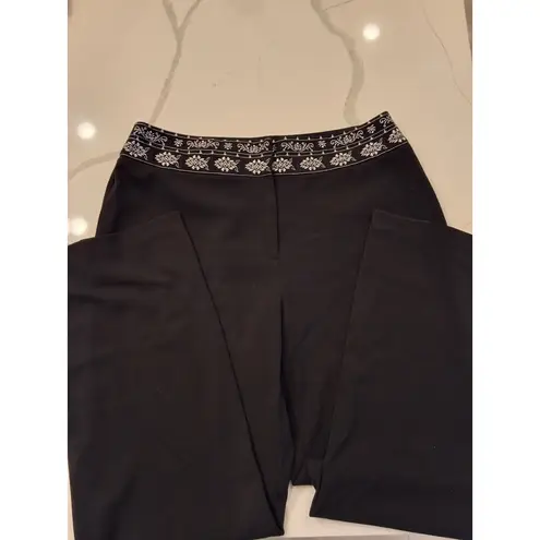 Style & Co. Collection Size 12 White Floral Embroidered Waist Design Black Pants